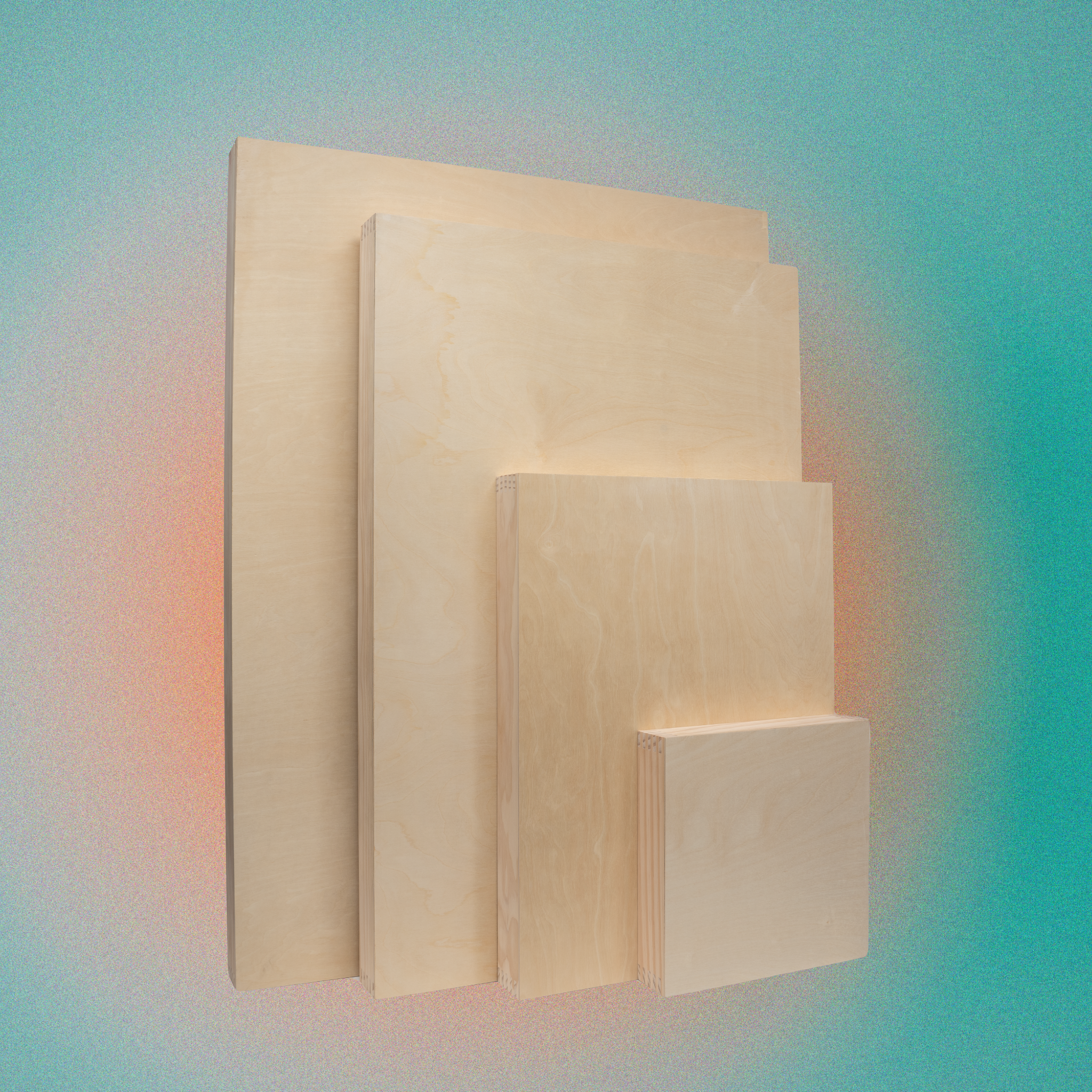 A group of wood painting panels grouped together
