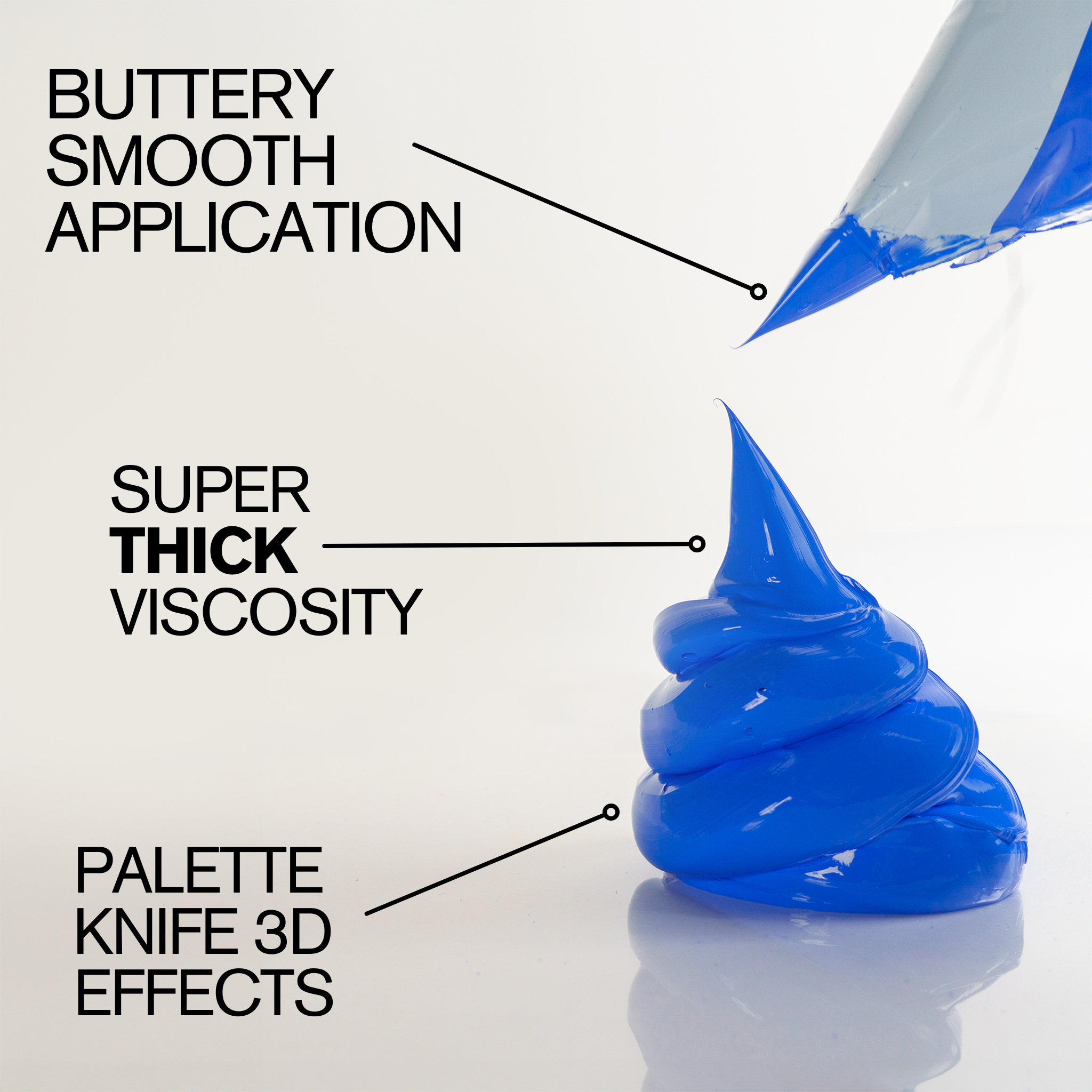Blue acrylic paint extruded onto a surface, illustrating its high viscosity and potential for palette knife techniques