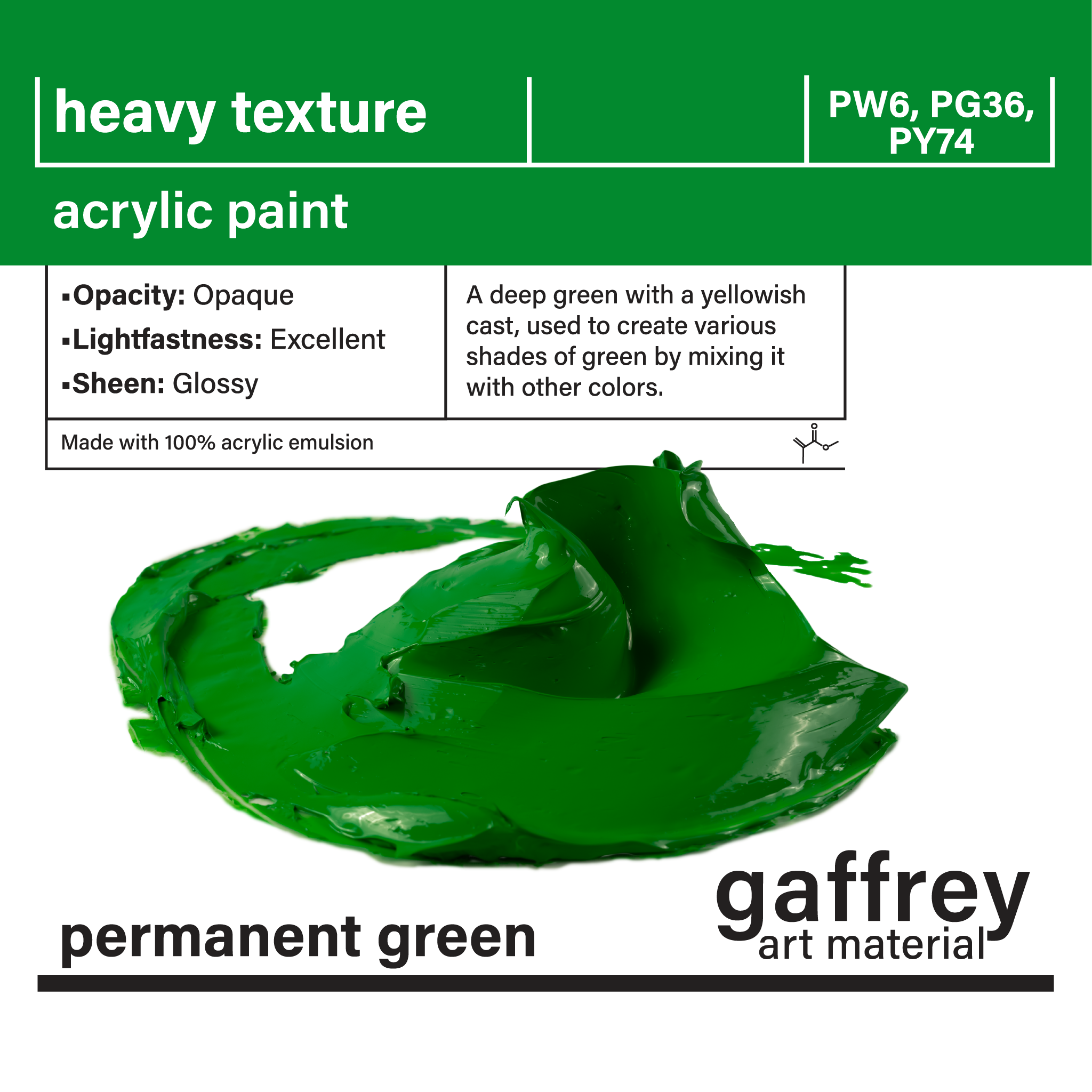 Permanent Green Heavy Body Texture Acrylic Paint - Gaffrey Art Material