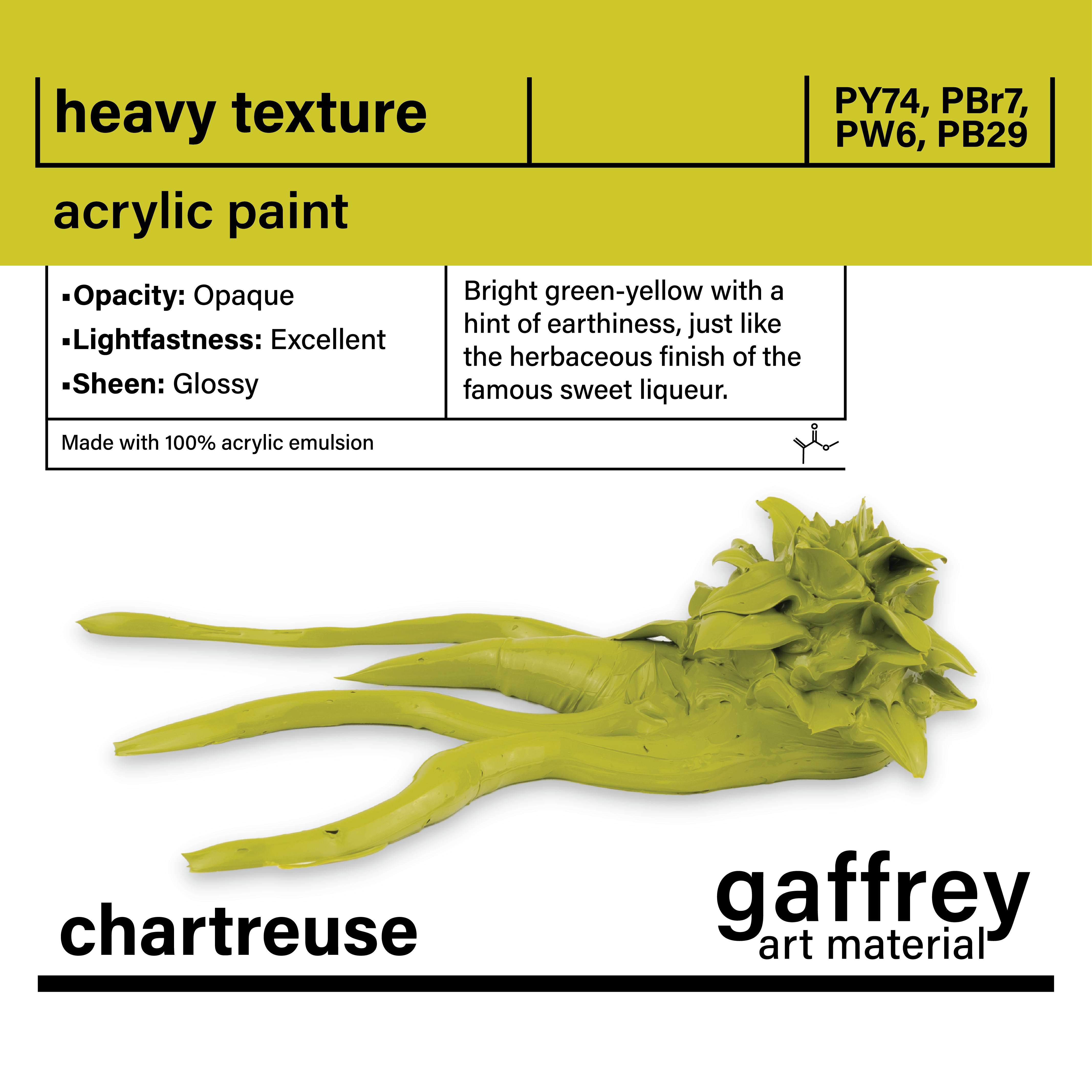 Chartreuse Heavy Body Texture Acrylic Paint - Gaffrey Art Material