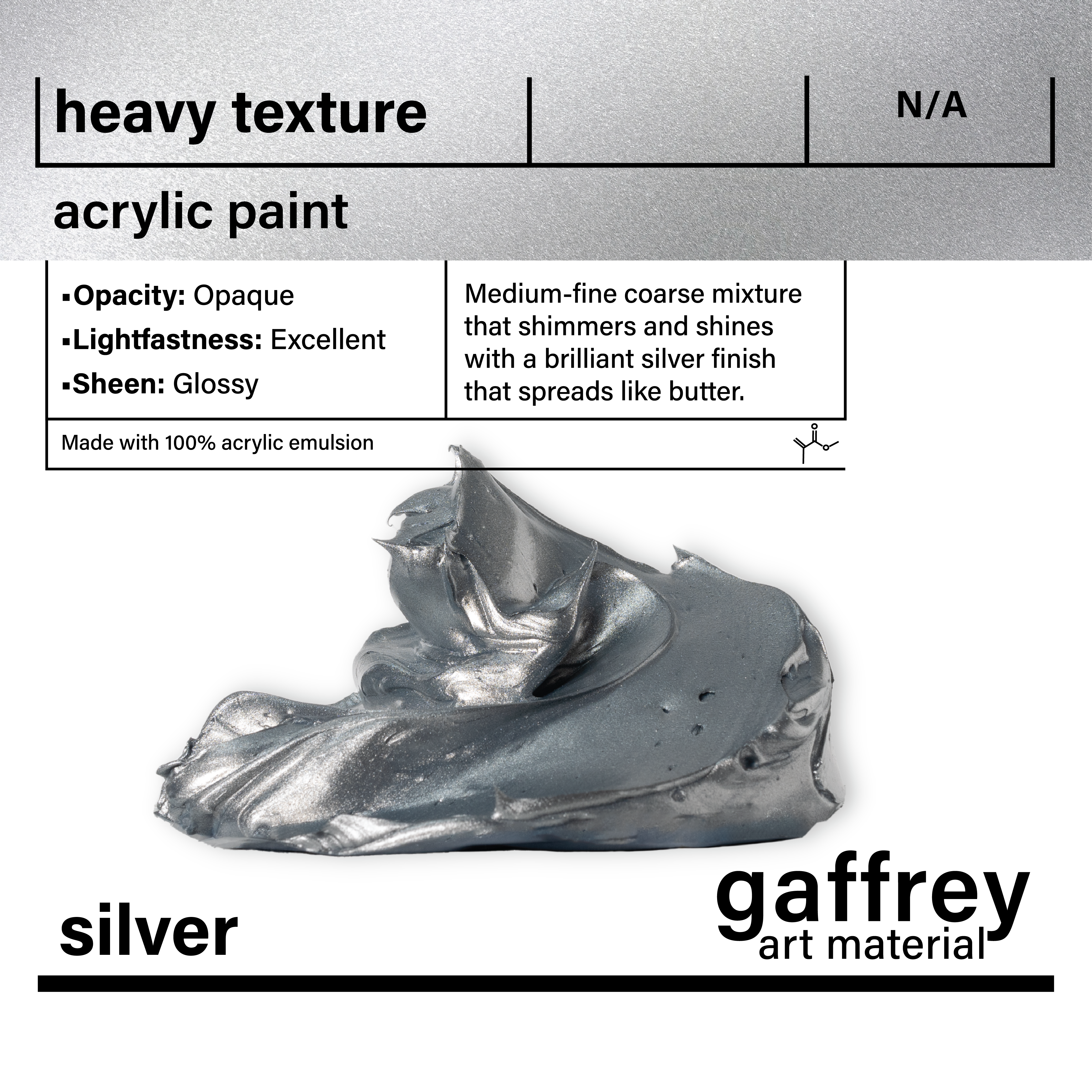 Silver Metallic Heavy Body Texture Acrylic Paint - Gaffrey Art Material