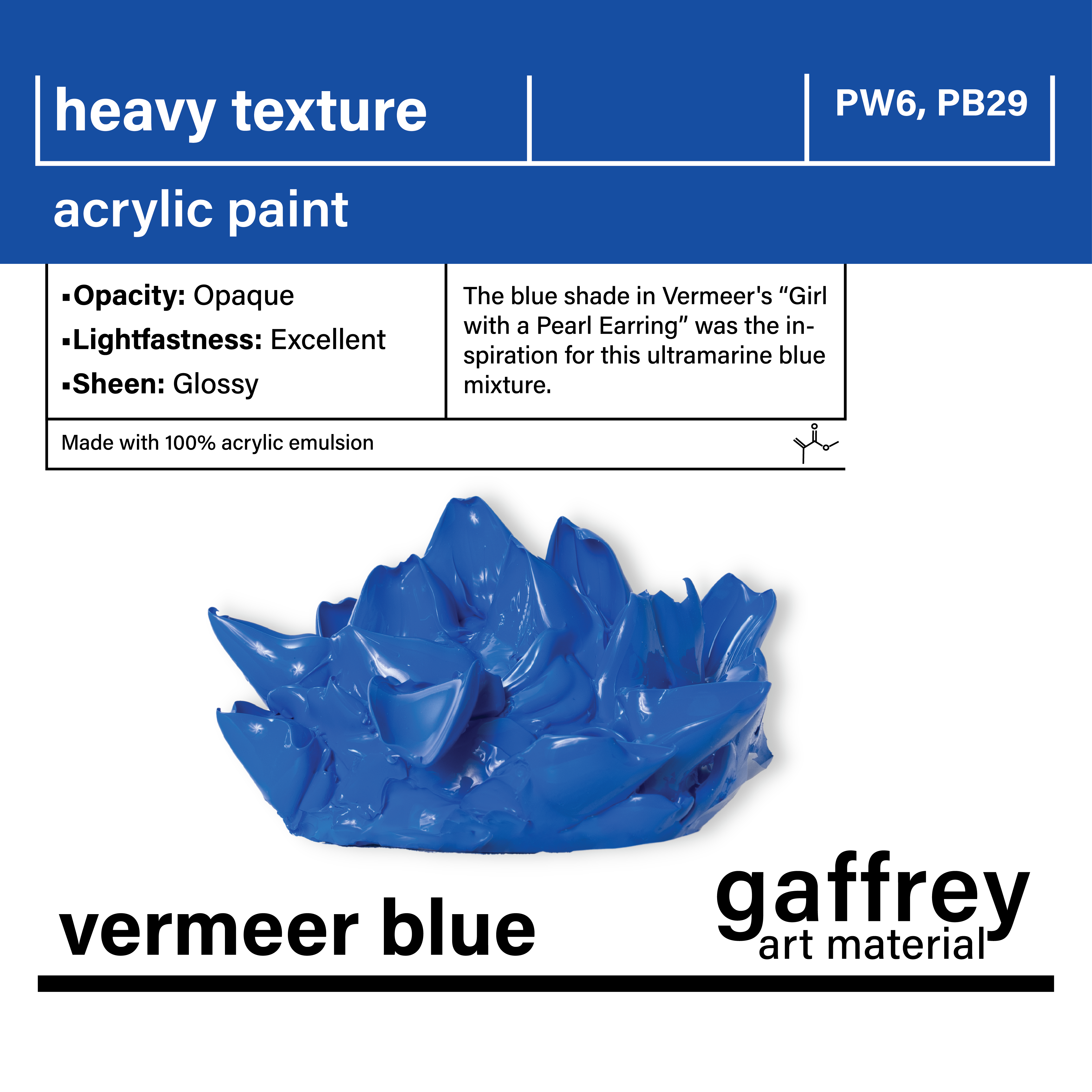 Vermeer Blue Heavy Body Texture Acrylic Paint - Gaffrey Art Material